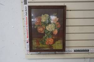 lot 296 image: 1911 Vintage Wood Frame with floral Bouquet
