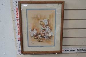 lot 298 image: Vintage Wood Framed Gril with Chickens
