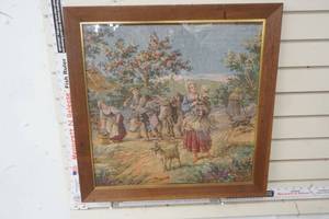 lot 315 image: Vintage Early Framed French Tapestry Country Scene 40