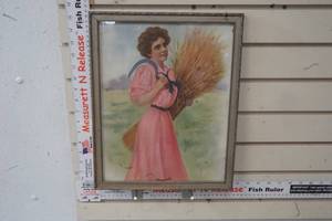 lot 325 image: Very Old Picture of a Farmers Daughter cutting oats