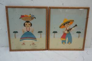lot 344 image: 2- Hispanic Felt Art Pictures framed 13x15