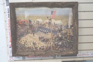 lot 186 image: Real Wood Framed Poster of John Falter East meets West 1975 3M Company Iconic USA Litho