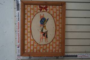 lot 188 image: Framed Cross stitching picture of girl