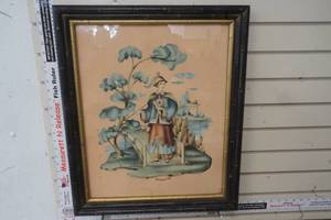 lot 193 image: Antique Japanese Asian with Long Smoking Pipe Art