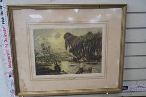 lot 213 image: Vintage 1929 Cabarrier Signed & Framed La Soir River