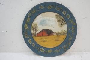 lot 356 image: wood platter with farm scene
