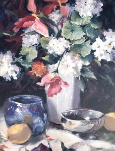 lot 60 image: Geraniums and Lemons Framed Print by Maureen Jordan