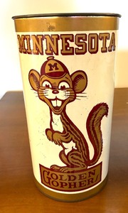 lot 63 image: Three Metal Waste Baskets including a Metal Minnesota Gophers Wastebasket