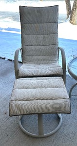 lot 100 image: Pair of Patio Chairs with Ottomans and Table