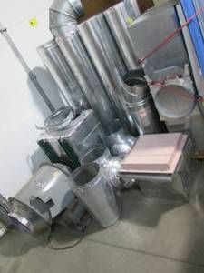 lot 1 image: Industrial quality Table top In-line fire debris collection and ventilation system with 12 ridgid, 12 and 6 flexible ductwork
