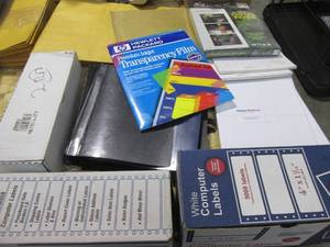 lot 37 image: Large quantities of continuous computer labels, pressure sensitive printout labels, bubble mailers and other office supplies