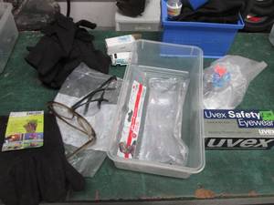 lot 56 image: Part organizer and small container of gloves and misc safety supplies