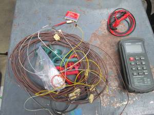 lot 79 image: Extech 421502 types K,J Thermometer with an assortment of wires and other supplies