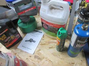lot 115 image: Burgess propane bug killing fogger, insecticide fuel and propane cylinders with torch head