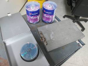 lot 117 image: Empty DVDR and DVDR DL Discs plus workorder hinged clip boards