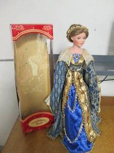 lot 120 image: Royal design porcelain doll with stand and box