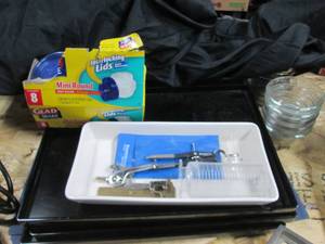 lot 122 image: Glass dessert dishes, disposable food storage containers, serving trays and more