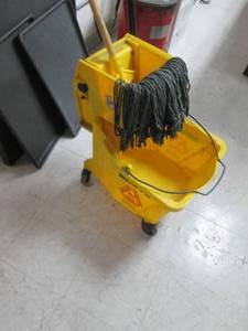 lot 123 image: Janitors rolling mop bucket with wringer and mop