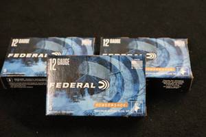 lot 62 image: Lot of (3 Boxes) Federal Power Shok 12 Gauge 2-34 1oz 438gr Rifled Slug Shotshells 5-count ( 15 total items )