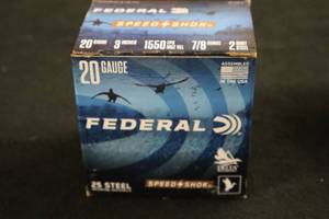 lot 68 image: Lot of (1 Box) Federal Speed Shok 20 Gauge 3 78oz 2 Steel-Shot Waterfowl Shotshells 25-count ( 25 total items )