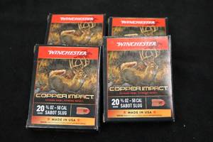 lot 108 image: Lot of (4 Boxes) Winchester Copper Impact 20 Gauge 2-34 34oz 50 Sabot Slugs 5-count ( 20 total items )