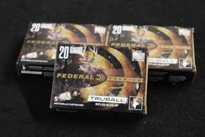 lot 112 image: Lot of (3 Boxes) Federal Truball 20 Gauge 2-34 34oz Rifled Slug Shotshells 5-count ( 15 total items )