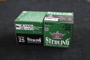 lot 113 image: Lot of (2 Boxes) Sterling Big Game Series .410 Bore 36 Gauge 2-12 14oz Slugs 25-count ( 50 total items )