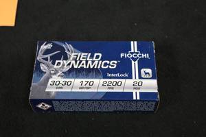 lot 150A image: Lot of (1 Box) Fiocchi Interlock Field Dynamics 30-30 Win 170gr Rounds 20-count ( 20 total items )