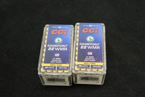 lot 243 image: Lot of (2 Boxes) CCi Gamepoint Small Game 22 WMR 40gr Jacketed Soft Point Cartridges 50-count ( 100 total items )