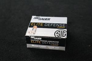 lot 323 image: Lot of (1 Box) Sig Sauer Elite Defense V-Crown 9mm Luger 124gr Jacketed Hollow Point Cartridges 20-count ( 20 total items )