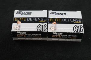 lot 324 image: Lot of (2 Boxes) Sig Sauer Elite Defense V-Crown 9mm Luger 124gr Jacketed Hollow Point Cartridges 20-count ( 40 total items )
