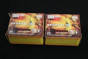 lot 326 image: Lot of (2 Boxes) Federal Fusion 10mm Auto 200gr Bonded Soft Point Centerfire Pistol Cartridges #F10FS1 20-count ( 40 total items )