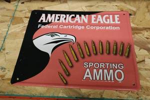lot 496 image: American Eagle Sporting Ammo logo Metal Sign