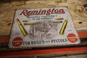 lot 500 image: Remington Cartridges in all Calibers logo Metal Sign