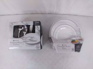 Member S Mark Premium Silver- Look Cutlery Combo (180 Ct.) Plus 48 Premium Plastic Plates