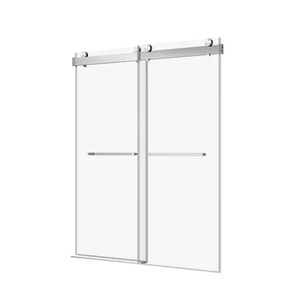 lot 21 image: Abruzzo 72 in. W x 76 in. H Double Sliding Frameless Shower Door with 0.39 in. Clear Glass and Buffer Function, Brushed Nickle