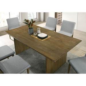 lot 31 image: Furniture of America Betsy Mid Century Modern Natural Tone Wood 72 in. Trestle Dining Table