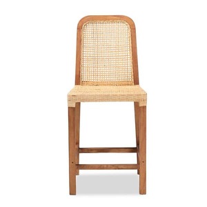 lot 128 image: 2 - bali & pari Caspia 40.4 in. Mahogany and Natural Rattan Low Back Wood Frame Counter Height Bar Stool