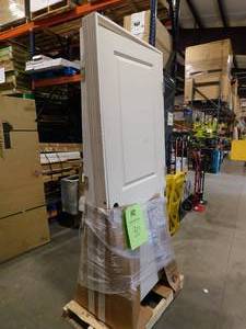 lot 30 image: (2) Steves & Sons 30 in. x 80 in. 2-Panel Square Top Left Hand Solid Core White Primed Molded Single Prehung Interior Door wNickel Hinges