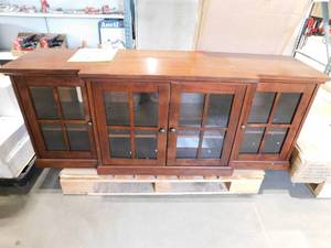 lot 43 image: Exclusive Home Decorators Collection Edenridge Walnut Brown Wood TV Stand with Glass Windowpane Doors (62 in. W x 24 in. H)