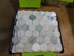 lot 56 image: MSI Icelandic Green Hexagon 12 in. x 12 in. Polished Marble Mesh-Mounted Floor and Wall Mosaic Tile