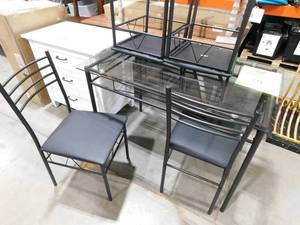 lot 84 image: VECELO 5 Pcs Dining Table Set, Home Dining Table and 4 Chairs Set with Tempered Glass Tabletop Padded Seat43.3X27.5X30