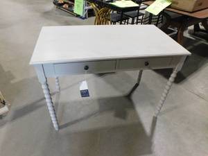 lot 88 image: O Mara 42 in. WhiteBeige Wood 2-Drawer Writing Desk