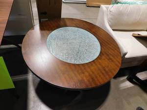 lot 90 image: Rafael 40 in. Merlot CherryClear Medium Round Composite Coffee Table with Casters