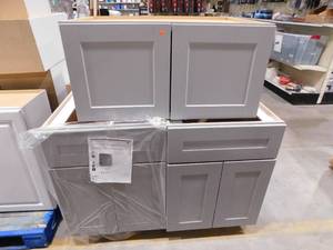lot 99 image: (3) Pearl Gray Plywood Shaker Cabinet Lot