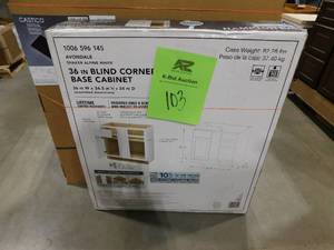 lot 103 image: Hampton Bay Avondale 36 in. W x 24 in. D x 34.5 in. H Ready to Assemble Plywood Shaker Blind Corner Kitchen Cabinet in Alpine White