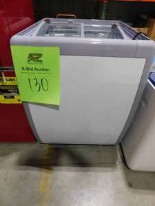 lot 130 image: Koolmore 26 in. 4 Tub Ice Cream Dipping Cabinet Display Freezer with Sliding Glass Door.