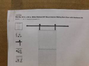lot 71 image: Mid-Bar 34 in. X 84 in. White Stained DIY Wood Interior Sliding barn Door With hardware Kit