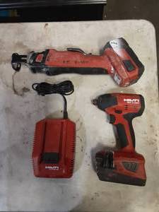 lot 3 image: HILTI 22v Li-Ion 14 Hex SID 4-A22 Impact Driver Drill, SCO 6-A22 Lithium-ion Brushless Cut-Out Tool with 2 batteries and charger