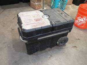 lot 7 image: rolling toolbox with slide open top and built in storage compartments